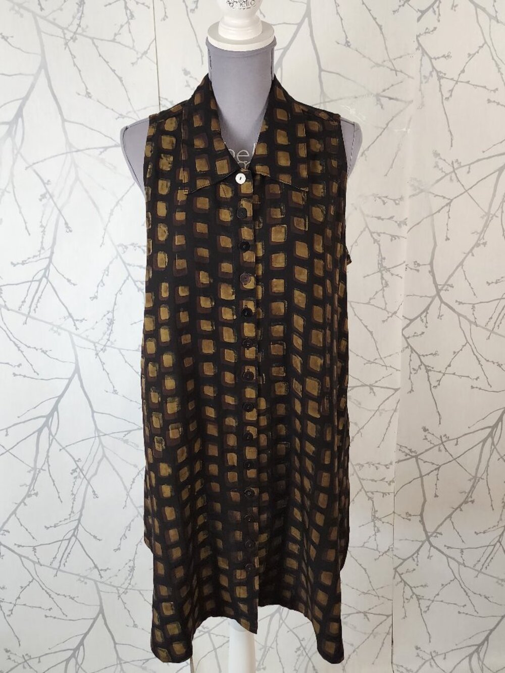 Blue Sky Artsy Geometric Print Button Front Collared Shirt Dress